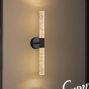 Applique murale LED moderne et simple pour salon, lampe murale cylindrique longue en acrylique doré pour chambre à coucher, ambiance cosy - Product Image 5