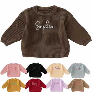 Pull en coton respirant personnalisé pour bébé, col rond classique avec nom, tricot pour enfants pour nouveau-nés filles et garçons - Product Image 1