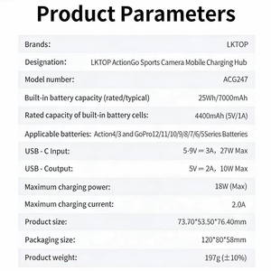 LKTOP ActionGo - Centro de Carga Móvil 4 en 1 para Baterías DJI Action y GoPro con Banco de Energía de 7000 mAh y Lector de Tarjetas SD - Product Image 5