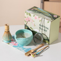 Ensemble Matcha Sakura personnalisé Astief avec logo, 8 pièces, bol à matcha en céramique, fouet en bambou fait main, support pour fouet, cuillère, outils pour la cérémonie du thé matcha