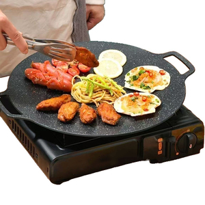 Plaque de cuisson ronde en fonte <span class=keywords><strong>pour</strong></span> barbecue coréen, <span class=keywords><strong>antiadhésive</strong></span>, à épaisseur multiple, vente chaude, avec double poignée - Product Image 5