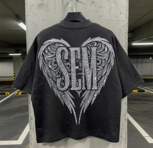 Printemps Boxy col rond 100% coton t-shirt décontracté hommes strass Streetwear haute qualité imprimé graphique surdimensionné T-shirts - Product Image 2