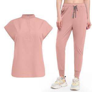 Divisa Medica da <span class=keywords><strong>Donna</strong></span> - Top Senza Maniche con Collo Alto e Pantaloni Jogger con Polsini, Abbigliamento Medico Monocolore ad Alta Elasticità 42015 - Product Image 1