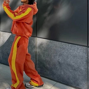 Conjunto de Sudadera con Capucha y Pantalones de Chándal de Algodón Grueso de 500G, Estilo Vintage Lavado y Decolorado, con Rayas, para Hombre, Venta al Por Mayor - Product Image 3