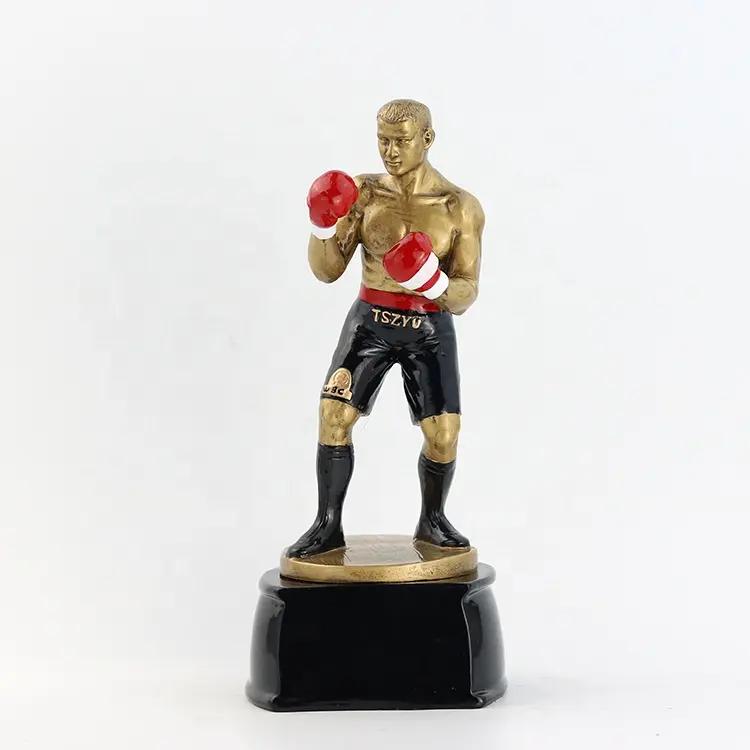 Logotipo personalizado resina hombres boxeador estatua figurita trofeo de boxeo otros productos de recuerdo de boxeo al por mayor