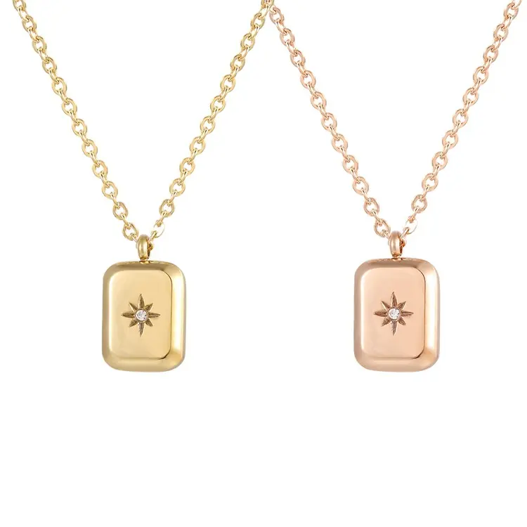 Korean Vintage 14K Rose Gold Stainless Steel Sun Star Charm Necklace