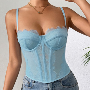 Corsetto Sexy <span class=keywords><strong>Push</strong></span>-<span class=keywords><strong>up</strong></span> Slim-fit OEM/ODM con Ferretto e Bordi in Pizzo a Ciglia, Top Corsetto Semitrasparente Modellante per Donna - Product Image 3