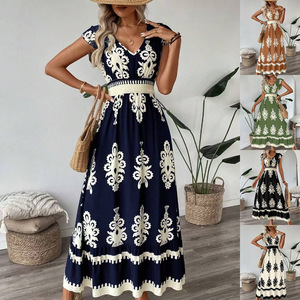 Vestido Maxi de Verano para Mujer, Talla Grande, Cuello en V, Manga Corta, Color Sólido, Casual, Elegante, para Oficina, Dropshipping Shopify - Product Image 5