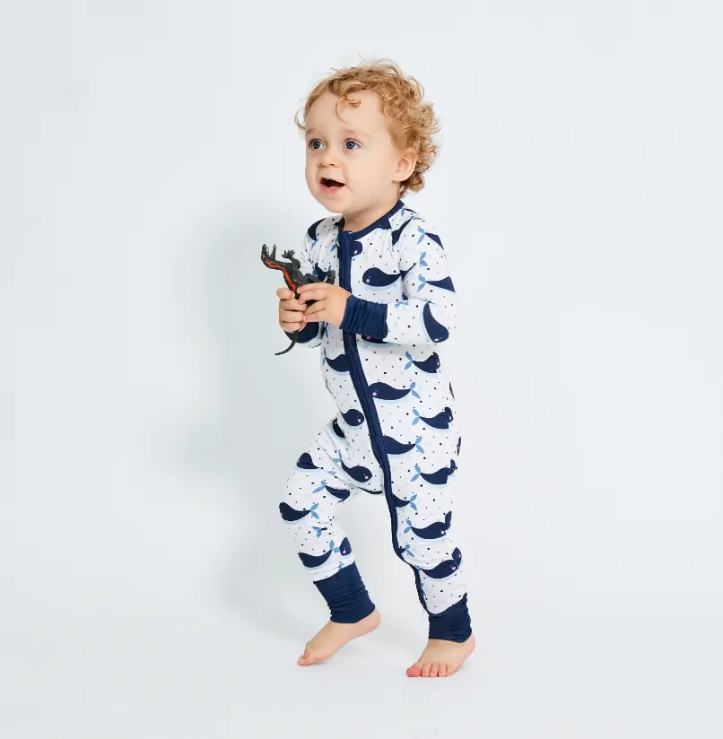 Custom Print Newborn Baby Onesie Clothes Kids Clothing Long Sleeves Bamboo Footie Romper Zipper Baby Pajamas