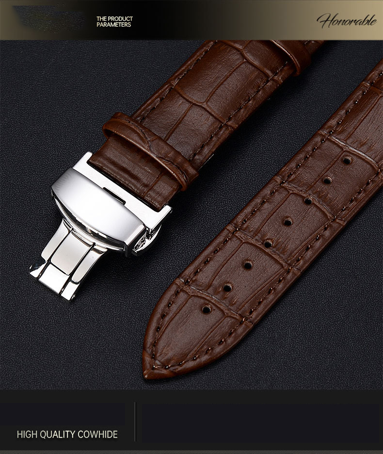 Lionorm Business Custom Quartz Watch Bands Waterproof & Sweat-Resistant Luxury Leather Strap with butterfly Clasp Band Brown
