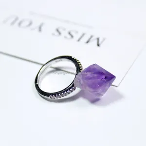 戒指首饰生紫水晶水晶石戒指天然宝石戒指女士首饰