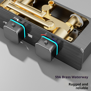 Système <span class=keywords><strong>de</strong></span> <span class=keywords><strong>douche</strong></span> thermostatique avec étagère <span class=keywords><strong>de</strong></span> <span class=keywords><strong>rangement</strong></span>, laiton poli, céramique, design moderne, montage mural, <span class=keywords><strong>colonne</strong></span> <span class=keywords><strong>de</strong></span> <span class=keywords><strong>douche</strong></span> multifonction avec douchette à main - Product Image 6