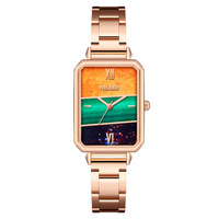 Jam Tangan Wanita Little Green Ramah Lingkungan, Modis, Terlaris di Pasar Ekspor, Bentuk Persegi Panjang, Tali Akrilik Patchwork, Quartz Alloy