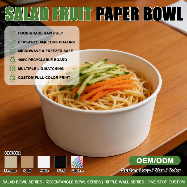 Factory Sowinpak Biodegradable Custom Printed Logo Printed White Disposable Eco Friendly Induction Cooker Salad Kraft Paper Bowl