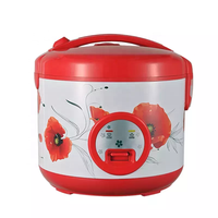 Cuisinière à riz électrique automatique 1,8 L, motif floral blanc et rouge, couvercle et base rouges, pot antiadhésif, cuisson du riz à un bouton, OEM