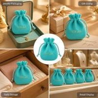 Pochette à bijoux en velours bleu personnalisée avec cordon de serrage et bouton-pression, sac cadeau biodégradable avec logo personnalisé pour colliers, vente en gros
