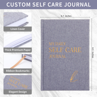 Cahier de Journal d'affirmation d'amour de soi quotidien sans date en lin personnalisé à couverture rigide pour femme