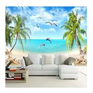 KOMNNI定制任意尺寸壁纸3D椰子树沙滩海景壁纸客厅卧室3D自粘壁画