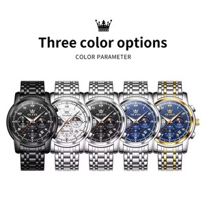   Montre de sport multifonctionnelle pour hommes, montre-bracelet à Quartz avec phases de lune, bracelet en acier, étanche, lumineuse, cadeau pour homme, 2983 - Product Image 6