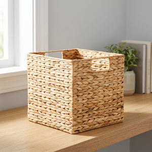 Handwoven Water Hyacinth Storage <b>Basket</b> <b>Square</b> Minimalist Design For Living Room Organizing Toys And Essentials - Product Image 2