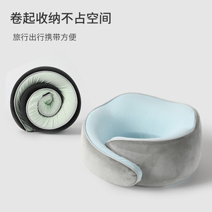 Oreiller de voyage pliable en mousse à mémoire de forme en forme de U, pour avion, bureau, sieste, gris, bleu, vert, rose, couleur unie - Product Image 1