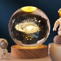 Boule de cristal 3D artistique, veilleuse LED lumineuse, alimentée par USB, blanc chaud, ornement de bureau DIY, décoration pour chambre, salon, bureau, maison