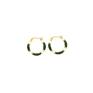 Orecchini a Cerchio in Acciaio Inossidabile Placcati Oro, Bicolore Verde e Nero, Gioielli da Festa alla Moda per Donne, Orecchini Pendenti Trendy - Product Image 1