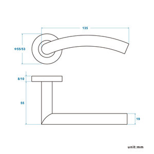 Poignée de porte coupe-feu moderne en acier inoxydable 304 de qualité 3, conforme à la norme EN1906, résistante au feu et facile à installer - Product Image 3