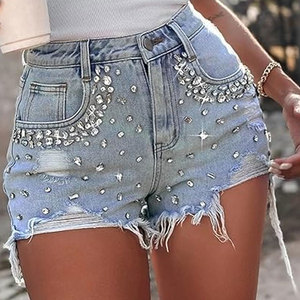 Wholesale <b>Women</b> Hot Woven Denim Shorts Breathable Mid Waist Casual Customizable Polyester/Cotton Waterproof Eco-Friendly - Product Image 5