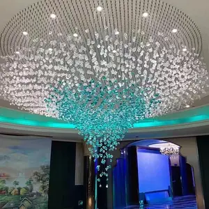 Lampu liontin Dekorasi Vila lobi Hotel Modern, lampu kristal batu LED proyek besar kustom