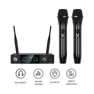 Professional UHF Dual Channel Handheld Long Range 2 Wireless Cordless Dynamic Microphone With A Host