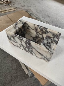 <span class=keywords><strong>Lavabo</strong></span> <span class=keywords><strong>de</strong></span> Baño Moderno y Lujoso, Ligero, <span class=keywords><strong>de</strong></span> una Sola Pieza, Rectangular con Bordes Redondeados, en Mármol Calacatta Viola - Product Image 2