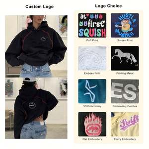 Plus Size Women Hoodies Custom Wholesale Streetwear Fashion 100 Cotton <b>Fleece</b> Stripe <b>Black</b> 400gsm Blank High Quality Hoodies - Product Image 3