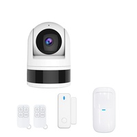 Sistema de Alarma con Cámara Wifi PTZ de 4MP para Interiores, Seguridad Inteligente para el Hogar Tuya, con Sensores de Puerta, Sensor PIR, Funciona con Alexa, Kit de Alarma