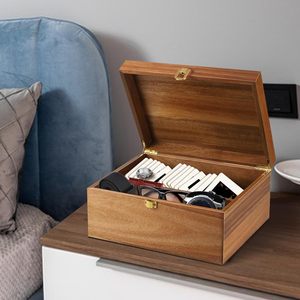 Caja de recuerdo de madera Cajas de almacenamiento decorativas grandes de Acacia con tapa con bisagras Caja de tesoro de memoria con divisores para manualidades - Product Image 6