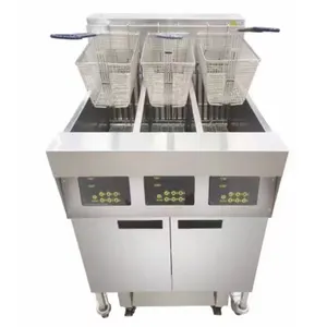 Ticari mutfak ekipmanları otomatik kaldırma büyük kapasiteli fritöz 3 tankı 3 sepet elektrikli fritöz ile yağ filtresi