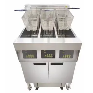 Équipement de cuisine commerciale Ascenseur automatique Friteuse de grande capacité 3 réservoirs 3 paniers Friteuse électrique avec filtre à huile