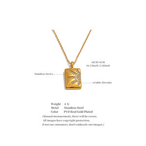 JINYOU 1096 18K chapado en oro PVD cadena Collar joyería estilo caliente con incrustaciones de Zirconia cúbica rectángulo sol patrón colgante collar - Product Image 6