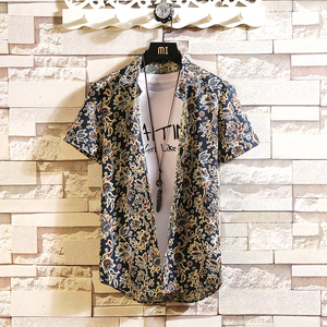 Tùy Chỉnh Batik In Thiết Kế Áo Sơ Mi Cho Nam Giới 100% Bông Nút Áo Sơ Mi Ngắn Tay Áo Hawaii Phong Cách Duy Nhất Ngực Áo Sơ Mi CS12 - Product Image 1