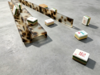 Set Rak Mahjong Akrilik Portabel dengan Penggeser Magnetik, Pola Cangkang Kura-kura Amber, Peralatan Permainan Papan Amerika