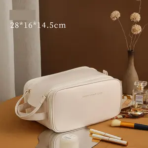 New Style Luxury Pu Leather Double Layer Makeup Bags Multi-functional Storage Waterproof Large Capacity Travel Cosmetic Bag