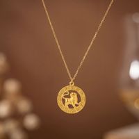 Collares con Colgante de los 12 Signos del Zodiaco, Acero Inoxidable, Chapado en Oro de 18K, Medallón Redondo Grabado, Cadena de Cable para Mujer