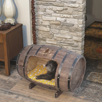 Maison de chien vintage en forme de tonneau de chêne antique 90cm de longueur hiver chaud décoratif vin rouge baril en bois seaux à glace baignoires à boissons