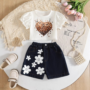 2026 ฤดูร้อนเด็กกางเกงขาสั้นผ้ายีนส์พิมพ์ลายหัวใจสไตล์ฤดูร้อนแฟชั่นของเด็กผู้หญิงกางเกงร้อนชุดเสื้อผ้าเด็กชุด 3-7Y - Product Image 4