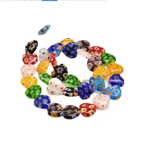 ลูกปัด Millefiori แก้ว8มม. 10มม. 12มม. 12มม. หัวใจแบนสร้อยข้อมือค้นพบลูกปัด