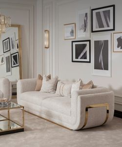 Novedoso Juego de Sofás para Sala de Estar con Silla Lounge de Acero Inoxidable Dorado y Sofá de Dos Plazas en Piel de Peluche para el Hogar y Hotel - Product Image 3