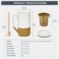 Grande tasse à thé en grès avec infuseur, couvercle et cuillère, finition mate mouchetée, en céramique, pour la maison et le bureau