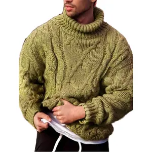 Men's Fall/Winter Casual Solid Color Turtleneck Sweater Thickened Warm Cable Knitwear 100% Cotton Anti-Wrinkle Custom Knitted