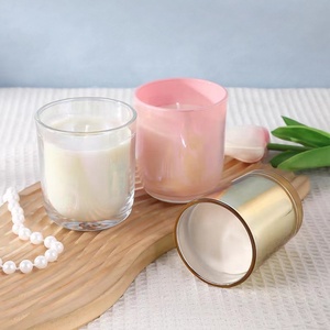 Vente en gros bocaux à bougies en verre arc-en-ciel colorés pas cher clair blanc bleu rose 10oz à fond rond avec couvercle pour la fabrication de bougies - Product Image 4