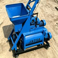 Mixer Beton JS750 Twin Shaft 750L 35m3/jam Warna Kuning dengan Panel Kontrol Digital dan Tombol Stop Darurat